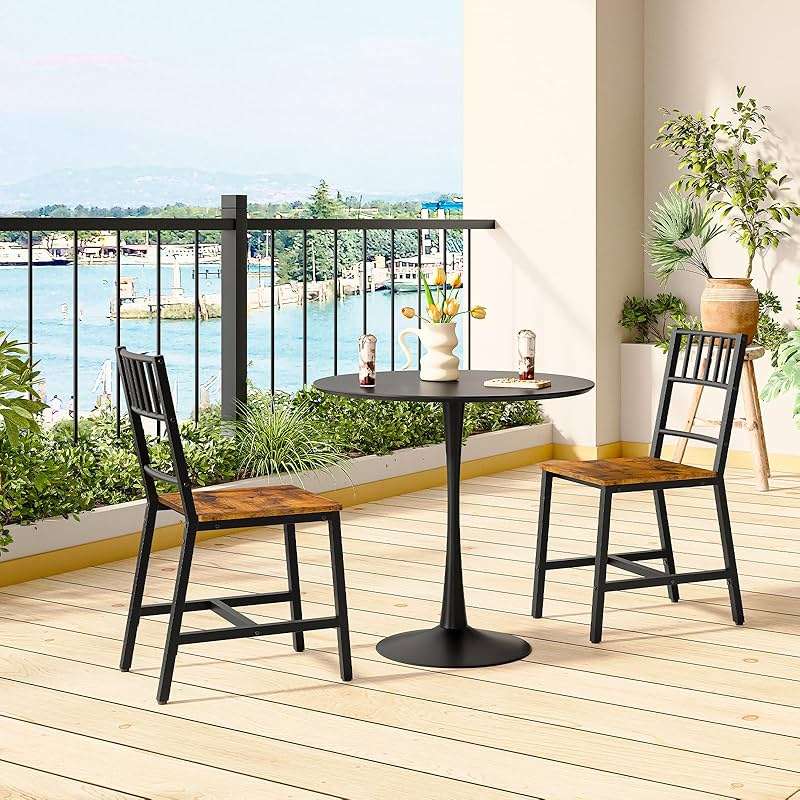 HOOBRO Dining Chairs Set of 2, Wooden Kitchen Chairs with Metal Frame, Industrial Dining Chairs with Back, Easy to Assemble, Farmhouse Dining Chairs for Living Room, Rustic Brown and Black BF39CD01 - Image 9