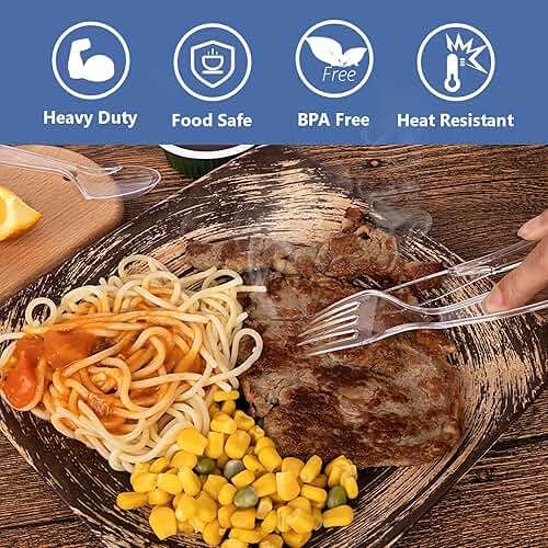 100 Count Plastic Silverware Heavy Duty -50 Forks, 50 Spoons, BPA-Free, Heat Resistant, Disposable Plastic Utensils Set, Plastic Cutlery Set, Plasticware Suitable for Party Everyday Use - Image 4