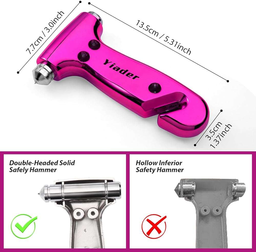 Yiader Window Breaker, 3-in-1 Emergency Escape Tool with seat Belt Cutter and Glass Breaker, Safety Emergency Car Escape Tool for Car, Electroplating Pink - Image 2