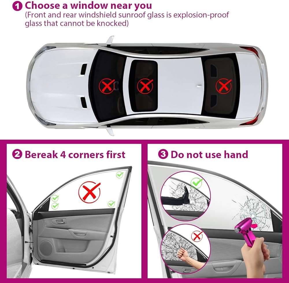 Yiader Window Breaker, 3-in-1 Emergency Escape Tool with seat Belt Cutter and Glass Breaker, Safety Emergency Car Escape Tool for Car, Electroplating Pink - Image 4