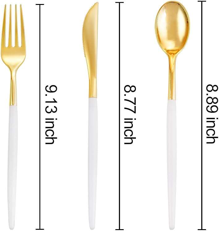 SUT Gold Plastic Silverware, 160Pcs Gold Utensils Set Disposable, 80 Gold Plastic Forks, 40 Gold Knives, 40 Gold Spoons, Gold Plastic Cutlery for Parties, Dinners, Weddings(White Gold) - Image 3