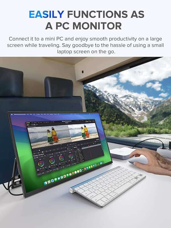 UPERFECT Portable Monitor, 22" 2K QLED 100% DCI-P3 2560×1440 QHD FreeSync HDR Laptop Monitor, w/VESA, Stand, USB-C Mini HDMI Travel Second Monitor for Computer, Phone, Mini PC, Gaming Consoles - Image 3