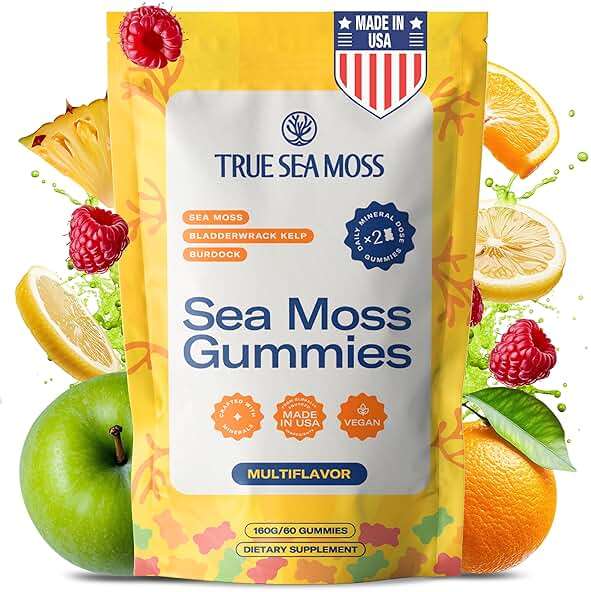 TrueSeaMoss Sea Moss Gummies with Bladderwrack & Burdock Root – Vegan Formula for Adults & Kids – Fruity Flavor – 60 Gummies (Pouch May Vary) - Image 1