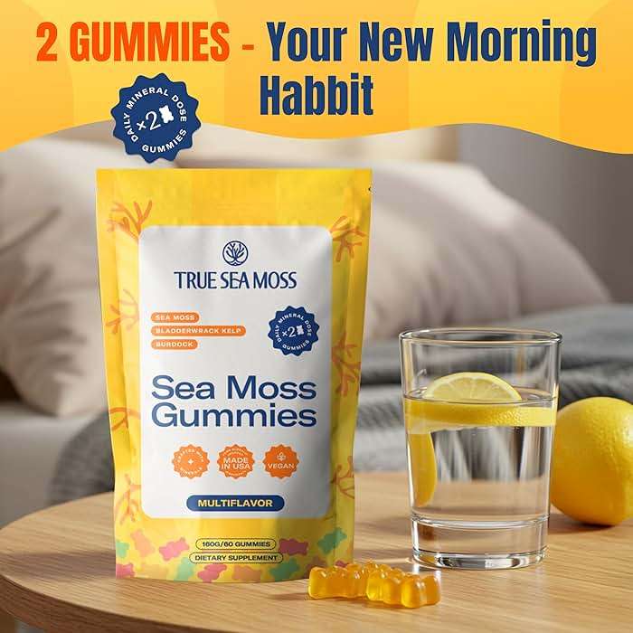 TrueSeaMoss Sea Moss Gummies with Bladderwrack & Burdock Root – Vegan Formula for Adults & Kids – Fruity Flavor – 60 Gummies (Pouch May Vary) - Image 6