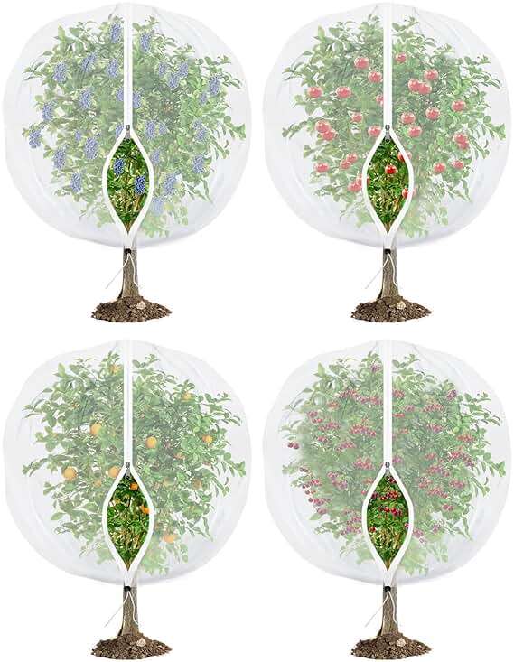 Fruit Tree Netting for Cicadas - with Zipper 4Pcs 5 x 4FT Garden Bird Netting for Blueberry Bushes with Drawstring,Insect Plant Protection Mesh Net Bags for Tomato,Cicada,Animals (4, 4 x 5 FT) - Image 1