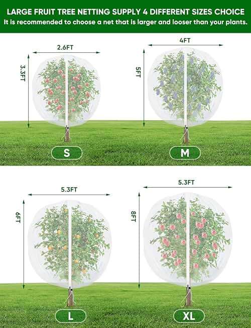 Fruit Tree Netting for Cicadas - with Zipper 4Pcs 5 x 4FT Garden Bird Netting for Blueberry Bushes with Drawstring,Insect Plant Protection Mesh Net Bags for Tomato,Cicada,Animals (4, 4 x 5 FT) - Image 2
