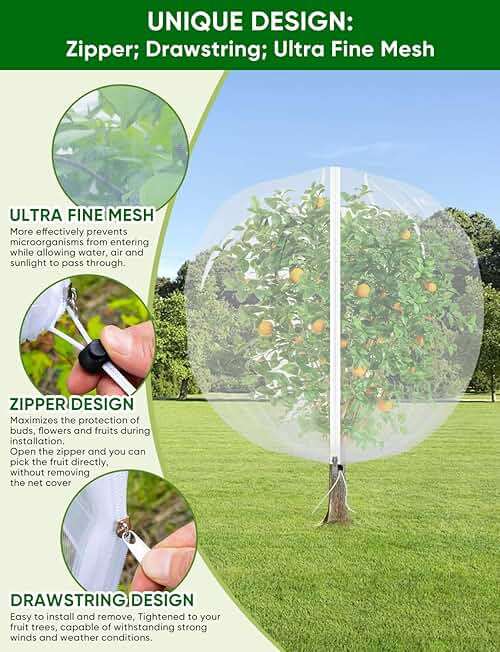 Fruit Tree Netting for Cicadas - with Zipper 4Pcs 5 x 4FT Garden Bird Netting for Blueberry Bushes with Drawstring,Insect Plant Protection Mesh Net Bags for Tomato,Cicada,Animals (4, 4 x 5 FT) - Image 7