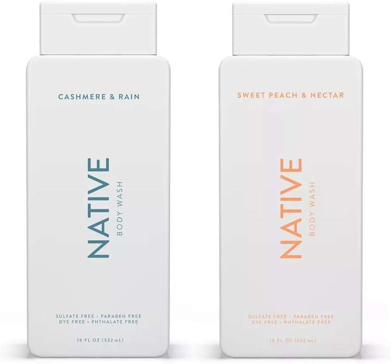Native Body Wash 2-Pack: Sweet Peach & Nectar + Cashmere & Rain (18 fl oz each) - Image 1