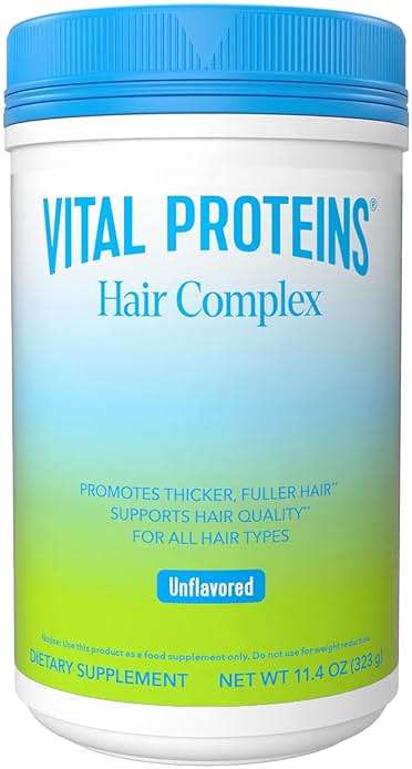 Vital Proteins Collagen Peptides + Biotin 10000mcg Hair Complex, Hair Growth Supplement - Clinically Studied Lustriva to Promote Thicker Fuller Hair, 20g Unflavored Collagen for Women 11.4oz Powder - Image 1