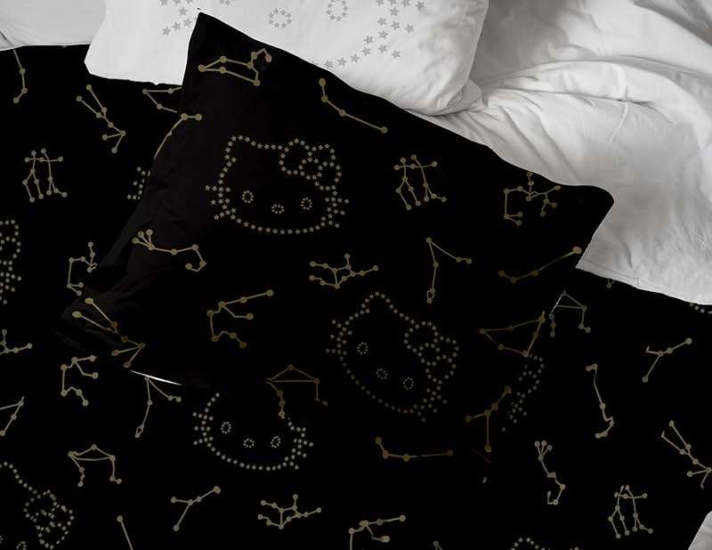 Jay Franco Hello Kitty Stars Twin Comforter Set - 5 Piece Bedding Includes Sheet Set & Pillow Covers - Super Soft Zodiac Black & Gold Bedding - Image 6