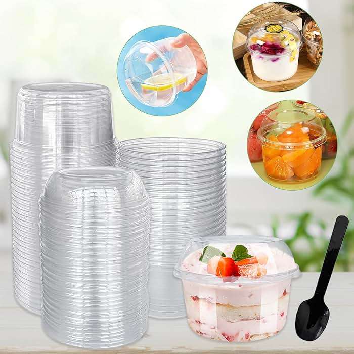 Alaeseje 50 Pack 12 oz Disposable Clear Plastic Cups,PET Dessert Cups with Lids and Spoons,Disposable Snack Bowls for Cupcake,Pudding,Snacks,Yogurt,ParfaitFruits,Mousse - Image 6