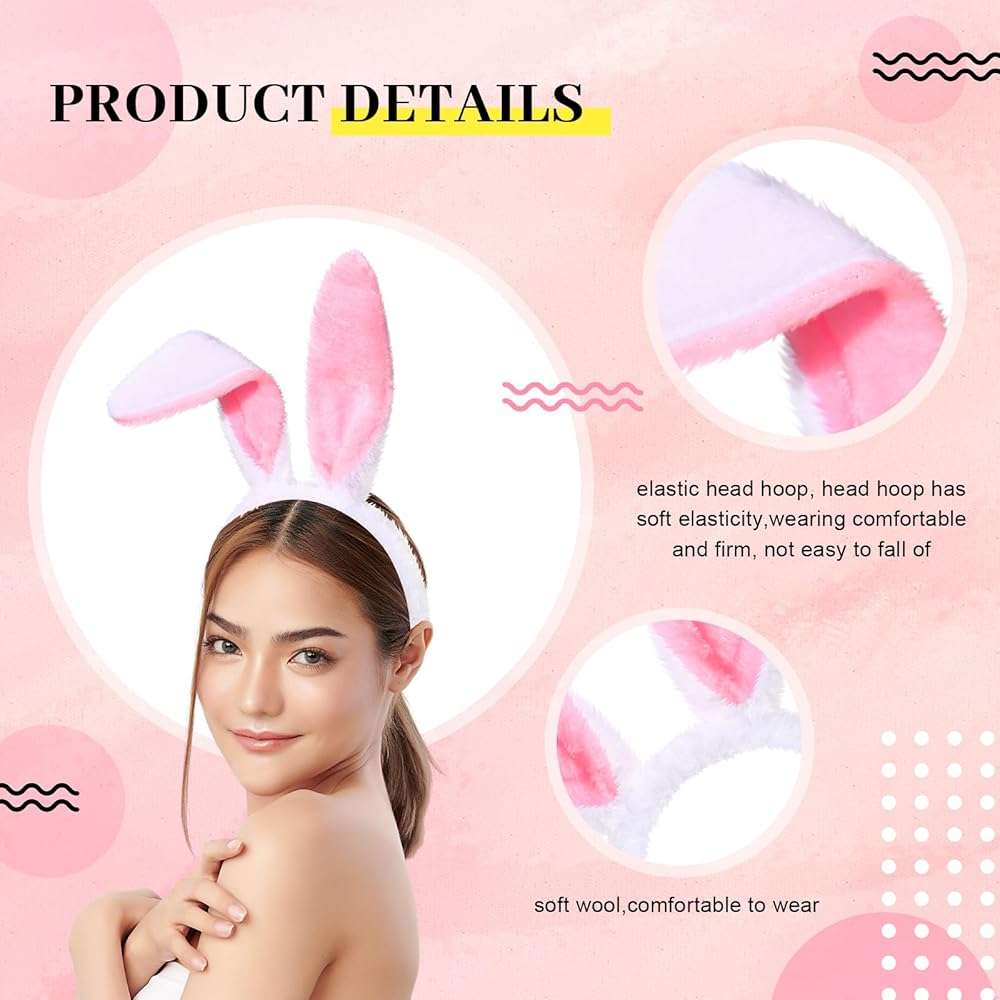WILLBOND Halloween Plush Bunny Ears Headband Cute Rabbit Ear Hairbands Halloween Bunny Ears for Dress up Theme Party - Image 3