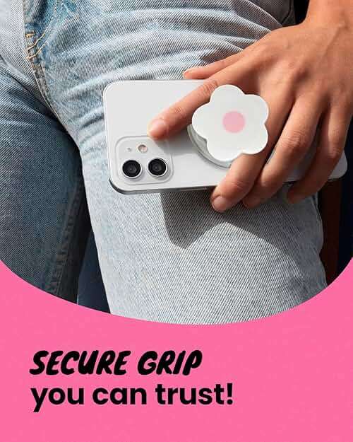 OnTheGrip Compatible with Magsafe Magnetic Cute Solid Color Daisy Flower Design Collapsible Mobile Phone Grip Stand Holder for Smartphone Tablet Cell Phone Accessory (White Pink) - Image 5