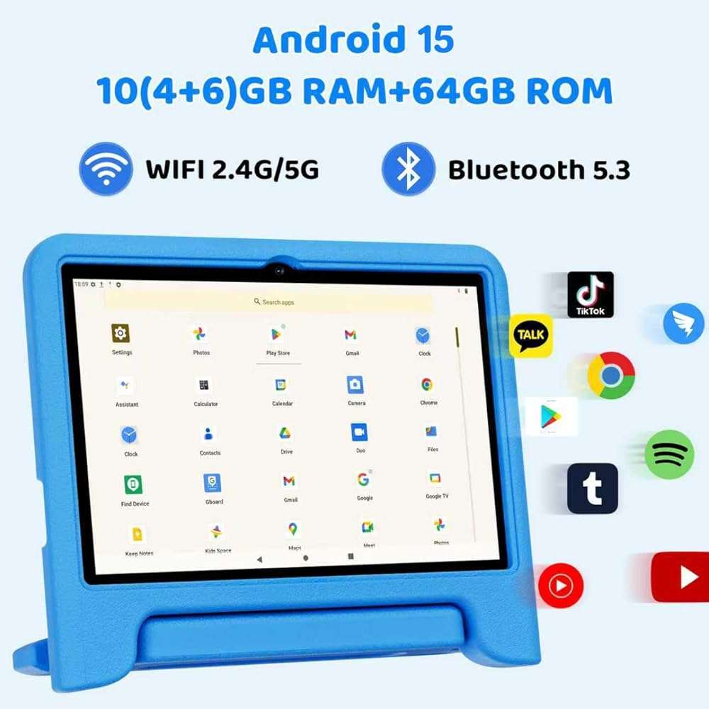 COLORROOM 2026 Upgraded Android 15 Tablet, 10inch Kids Tablet, Octa-core CPU, 10GB+64GB+1TB Expand Tablets for Kids with Kids Space, Parental Control, 6000mAh Big Battery,Touchscreen Tableta,Blue - Image 3
