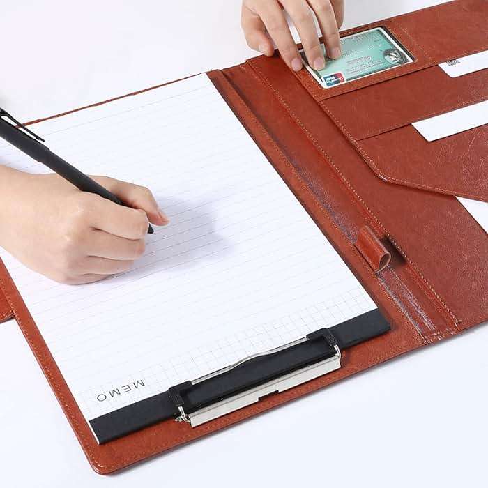 VANRA Padfolio Clipboard Folder Leather Portfolio Binder Organizer Interview Resume Folder for Papers Legal Document A4 Letter Size Writing Pad Notepad Clip Boards with Business Card Holder (Brown) - Image 5