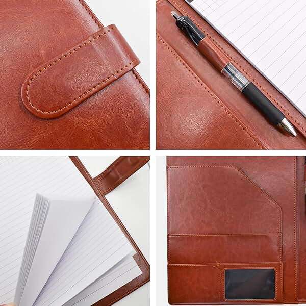VANRA Padfolio Clipboard Folder Leather Portfolio Binder Organizer Interview Resume Folder for Papers Legal Document A4 Letter Size Writing Pad Notepad Clip Boards with Business Card Holder (Brown) - Image 6