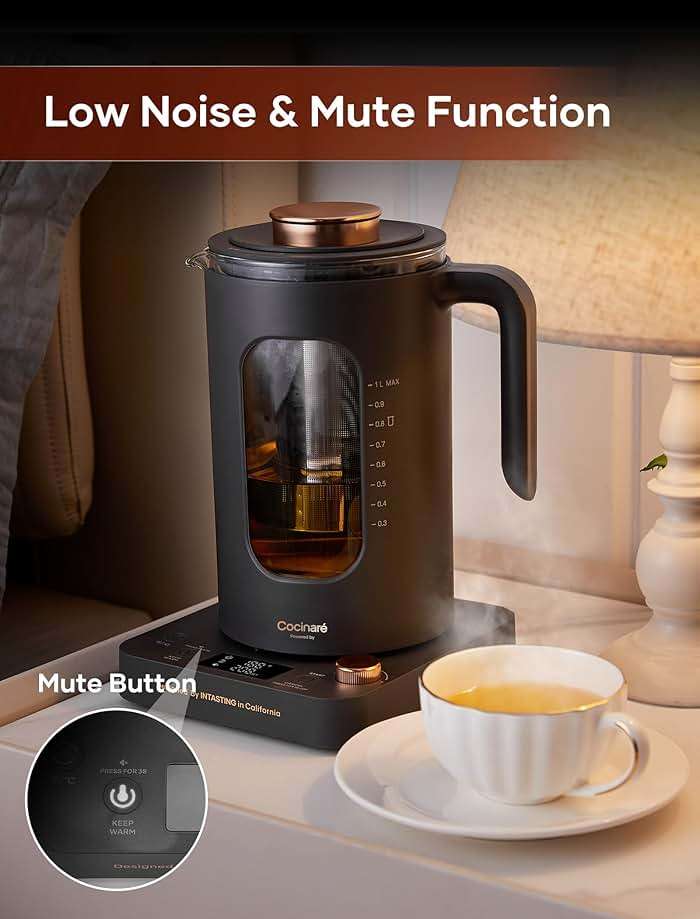 Electric Tea Kettle, INTASTING Glass Electric Kettle with tea Infuser and Precise knob temperature control, 1200W Fast Heating, BPA-Free, Easy to Clean, 1 Liter (Dark Gray) - Image 8