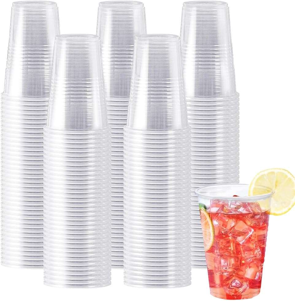 SIUQ 600 Pack 9 oz Plastic Cups, Clear Disposable Cups, Hot/Cold Party Drinking Cups, PP Clear Plastic Cups Bulk for Party, Picnic, BBQ, Wedding, Travel - Image 1