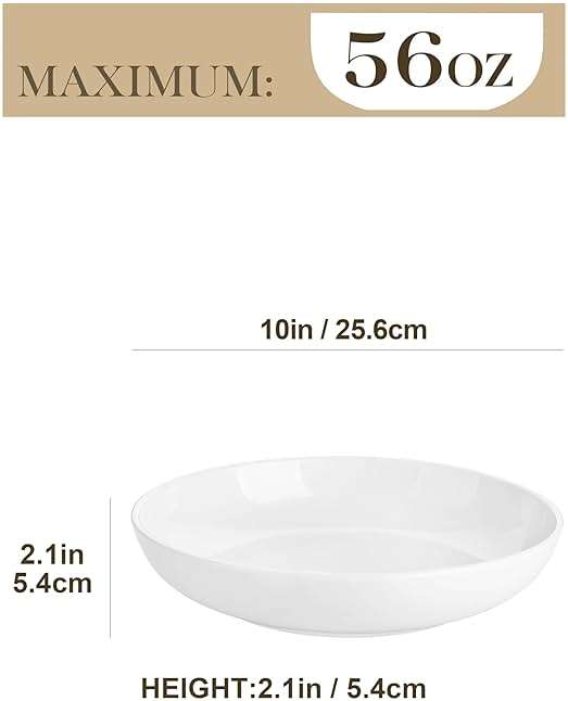 MALACASA 10" Large Pasta Bowls, 56 OZ White Salad Bowls Soup Bowls, Porcelain Serving Bowls Set of 4, Large Kitchen Bowl Plates Pasta Plates, Microwave & Dishwasher Safe, Series REGULAR - Image 3
