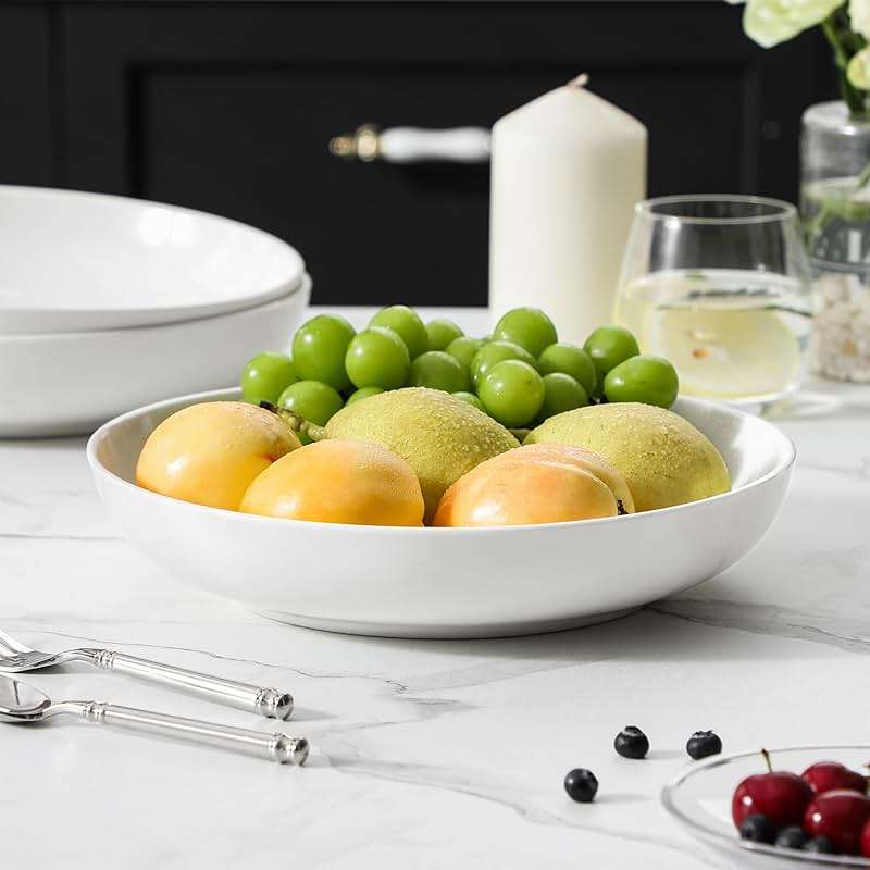 MALACASA 10" Large Pasta Bowls, 56 OZ White Salad Bowls Soup Bowls, Porcelain Serving Bowls Set of 4, Large Kitchen Bowl Plates Pasta Plates, Microwave & Dishwasher Safe, Series REGULAR - Image 6