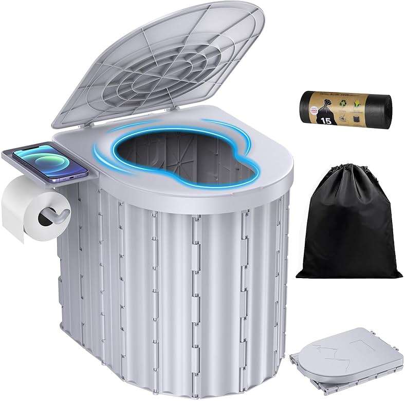 Portable Toilet, Upgraded 15'' toilet With Removable Paper Holder, Camping Toilet With A Load Capacity Of 450 Lbs, Portable Potty for Camping, Hiking, Road Trip, Car, RV, Tent, Beach, Truck Drivers - Image 1