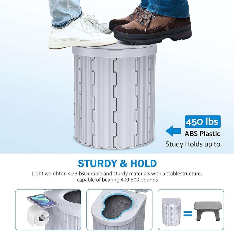 Portable Toilet, Upgraded 15'' toilet With Removable Paper Holder, Camping Toilet With A Load Capacity Of 450 Lbs, Portable Potty for Camping, Hiking, Road Trip, Car, RV, Tent, Beach, Truck Drivers - Image 4