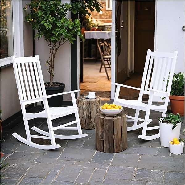 Flamaker Outdoor Rocking Chair Oversized Wooden Patio Chairs with Widened Armrest High Back Porch Rocker for Lawn, Garden, Backyard, Fire Pit (White) - Image 7