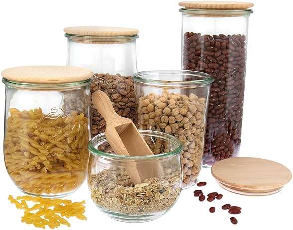 Weck Tulip Shape Jars #744 (Pack of 6, Capacity 500 ml, Storage Jar with Wooden Lid + Silicone Seal, Storage Jar for Pasta/Spices/Cereal) 79199 - Image 4