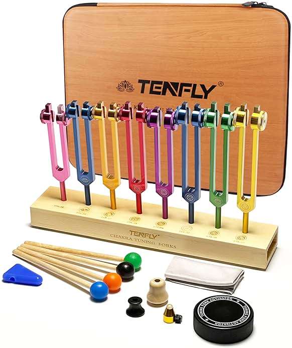 TENFLY Chakra Tuning Forks Set for Healing, 7 Chakra+1 Soul Purpose Weighted Tuning Forks for DNA Healing, Chakra, Sound Therapy etc, Multicolour(126.22 Hz, 136.1 Hz, 141.27 Hz, 172.06 Hz etc) - Image 1