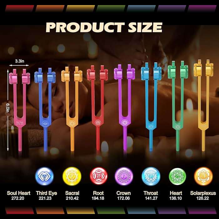 TENFLY Chakra Tuning Forks Set for Healing, 7 Chakra+1 Soul Purpose Weighted Tuning Forks for DNA Healing, Chakra, Sound Therapy etc, Multicolour(126.22 Hz, 136.1 Hz, 141.27 Hz, 172.06 Hz etc) - Image 2