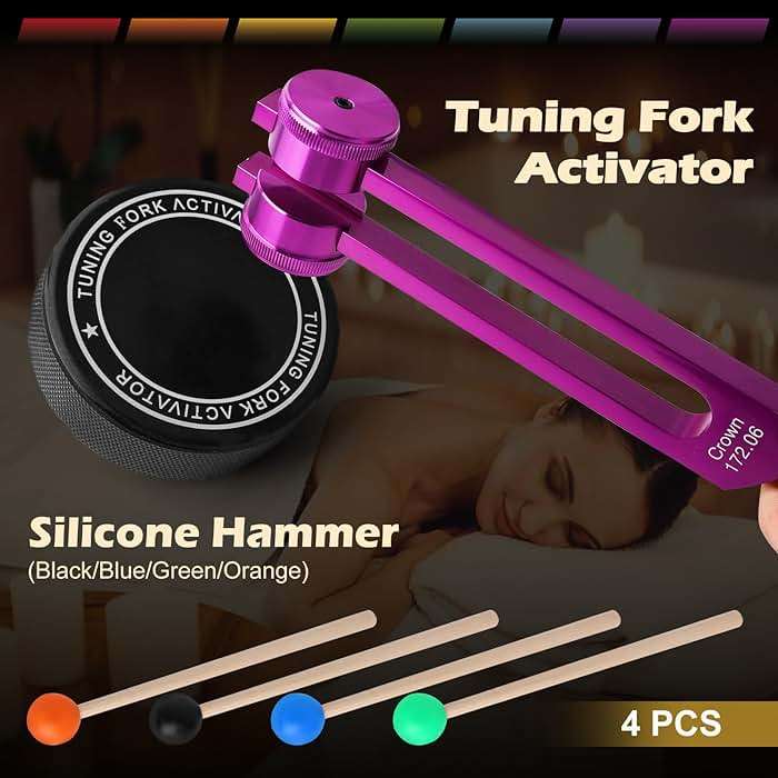 TENFLY Chakra Tuning Forks Set for Healing, 7 Chakra+1 Soul Purpose Weighted Tuning Forks for DNA Healing, Chakra, Sound Therapy etc, Multicolour(126.22 Hz, 136.1 Hz, 141.27 Hz, 172.06 Hz etc) - Image 3