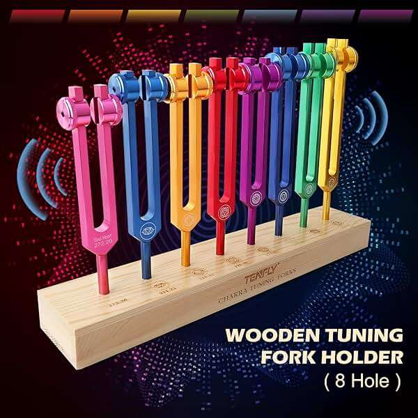 TENFLY Chakra Tuning Forks Set for Healing, 7 Chakra+1 Soul Purpose Weighted Tuning Forks for DNA Healing, Chakra, Sound Therapy etc, Multicolour(126.22 Hz, 136.1 Hz, 141.27 Hz, 172.06 Hz etc) - Image 4