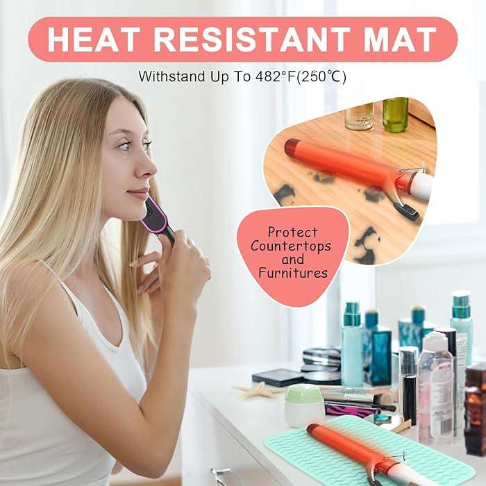 Suafrnut Plus Size Silicone Heat Resistant Mat, Portable Travel Hot Tools Pad Cover for Curling Iron, Flat Iron, Hair Straightener and Other Hair Styling Tools(12.0" x 9.0") - Image 2