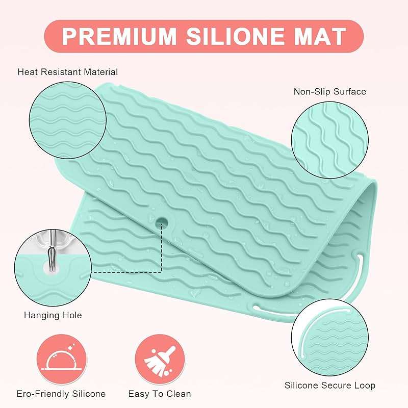 Suafrnut Plus Size Silicone Heat Resistant Mat, Portable Travel Hot Tools Pad Cover for Curling Iron, Flat Iron, Hair Straightener and Other Hair Styling Tools(12.0" x 9.0") - Image 3