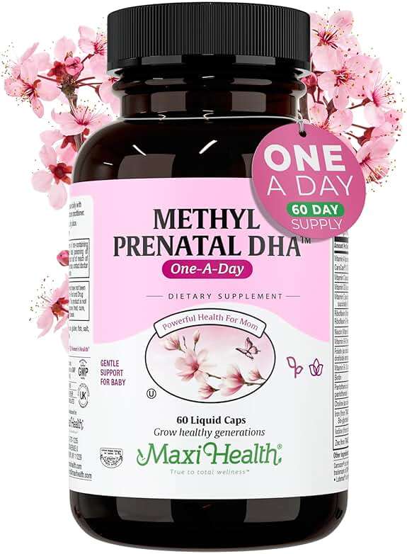 Maxi Health - Methyl Prenatal DHA Prenatal Vitamins Women - Doctor Formulated, Kosher, Gluten Free Prenatal Multivitamin with 25 Nutrients Including DHA, Folic Acid & More, 60 Liquid Caps - Image 1