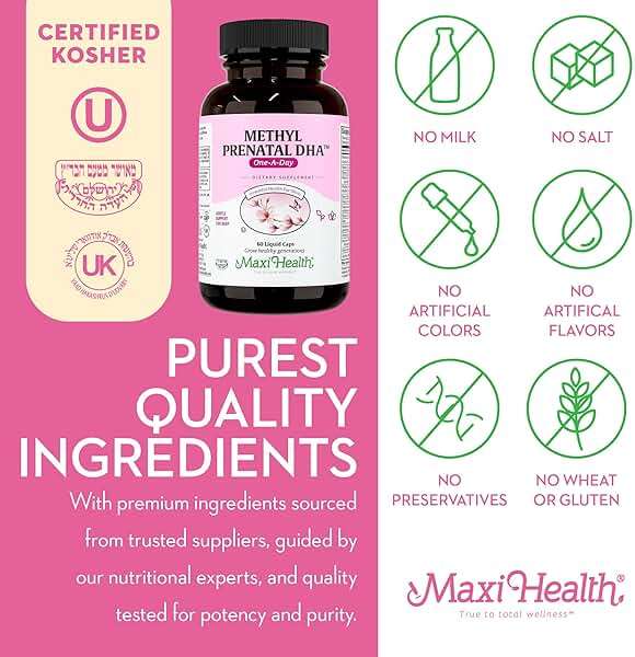 Maxi Health - Methyl Prenatal DHA Prenatal Vitamins Women - Doctor Formulated, Kosher, Gluten Free Prenatal Multivitamin with 25 Nutrients Including DHA, Folic Acid & More, 60 Liquid Caps - Image 7