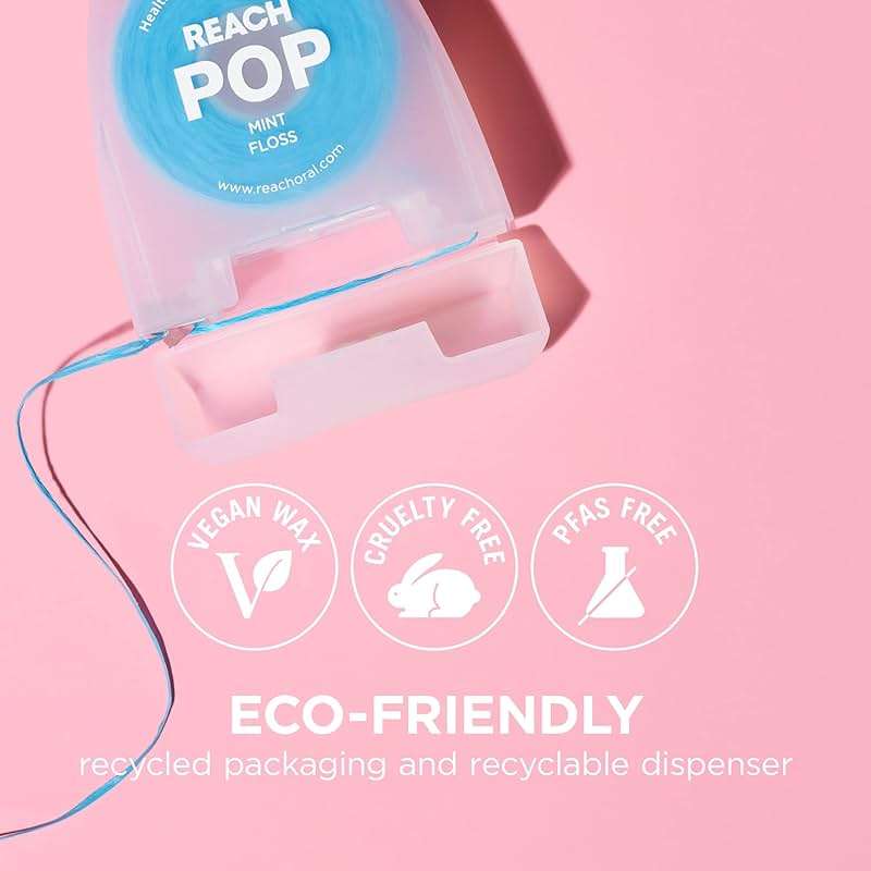 REACH POP Dental Floss, Mint, Plaque Remover for Teeth, Shred Resistant, Vegan Wax, Cruelty Free, Eco Friendly Packaging, Oral Care, PFAS Free, for Adults & Kids, 3 Pack, 54.6 yd - Image 3