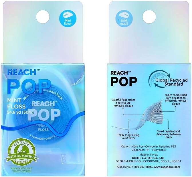 REACH POP Dental Floss, Mint, Plaque Remover for Teeth, Shred Resistant, Vegan Wax, Cruelty Free, Eco Friendly Packaging, Oral Care, PFAS Free, for Adults & Kids, 3 Pack, 54.6 yd - Image 6