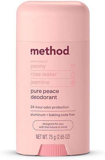 method Deodorant Stick, Pure Peace - 24-Hour Odor Protection, Aluminum & Baking Soda Free, Notes of Peonies, Rose Water & Jasmine, 2.65 oz - Image 1