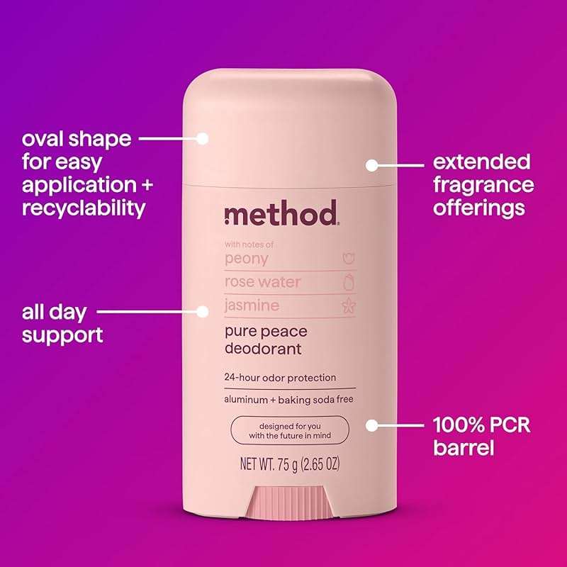 method Deodorant Stick, Pure Peace - 24-Hour Odor Protection, Aluminum & Baking Soda Free, Notes of Peonies, Rose Water & Jasmine, 2.65 oz - Image 4