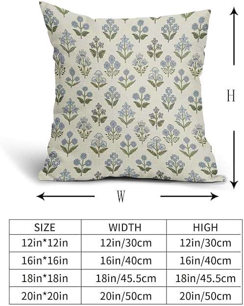 Sivirary Blue Green Block Print Pillow Covers 18x18 Inch Set of 2, Vintage Floral Spring Decorative Throw Pillow Cases Boho Cushion Covers Rustic Decoration Gift Farmhouse Sofa Couch Bed Decor - Image 3