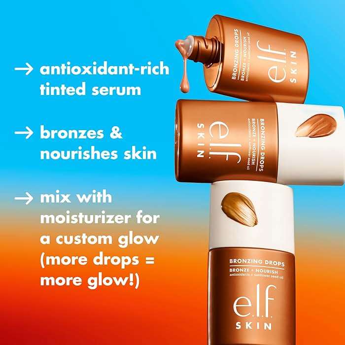 e.l.f. SKIN Bronzing Drops, Liquid Face Tinted Serum with Vitamin E & Sunflower Oil, Shimmer Finish, Vegan & Cruelty-Free, Pure Gold - Image 2
