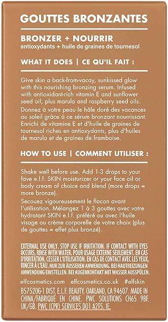 e.l.f. SKIN Bronzing Drops, Liquid Face Tinted Serum with Vitamin E & Sunflower Oil, Shimmer Finish, Vegan & Cruelty-Free, Pure Gold - Image 8