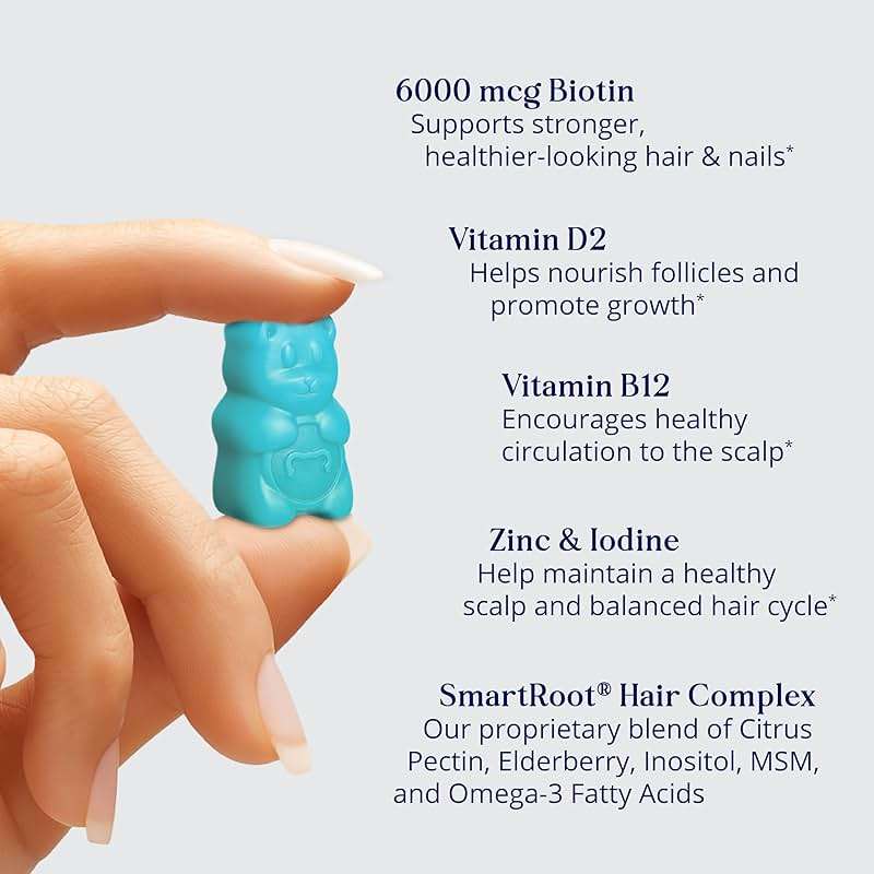 SugarbearPRO Hair Vitamin Gummy 1 Month Supply, Extra Strength Biotin 6000mcg for Hair Growth, Vegan Vitamin B12, MSM, Inositol, Omega 3, Elderberry, Certified Kosher, Halal, Cruelty-Free - Image 3