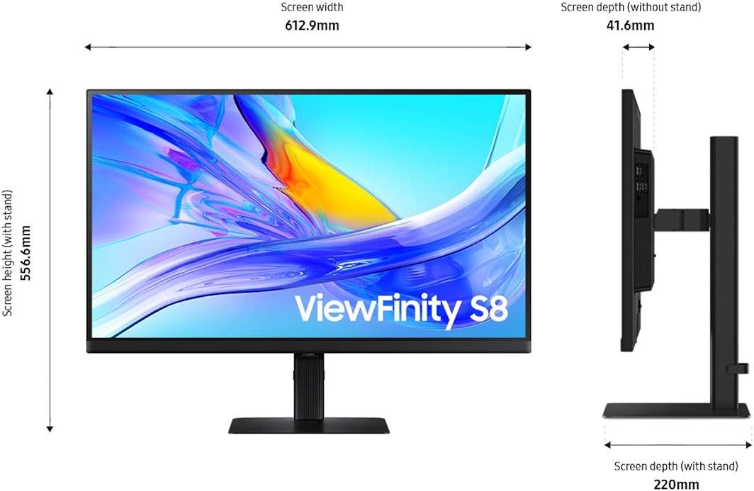 SAMSUNG 27-Inch ViewFinity S8 (S80UD) 4K UHD High Resolution Monitor with HDR10, USB-C, Height Adjustable Ergonomic Stand, Built-In KVM Switch, Advanced Eye Care, LS27D802UANXGO, 2024 - Image 4