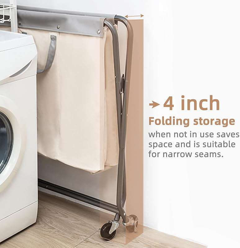 STORAGE MANIAC 160L Collapsible Laundry Hamper with Wheels, Rolling Laundry Basket, Heavy Duty Cloth Sorter with Removable Bag, Folding X Frame Clothes Organizer Cart for Easy to Store, 3 Section - Image 5