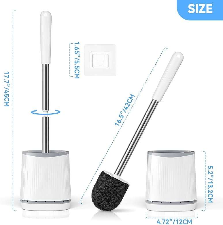 TRENTI Toilet Brush and Holder Set - Bristles Bowl Brush Head with Ventilated Holder, Wall Mounted Compact Set for Bathroom Deep Cleaning - Image 2
