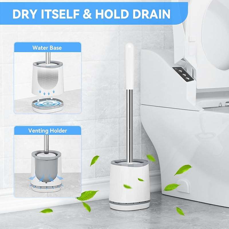 TRENTI Toilet Brush and Holder Set - Bristles Bowl Brush Head with Ventilated Holder, Wall Mounted Compact Set for Bathroom Deep Cleaning - Image 3