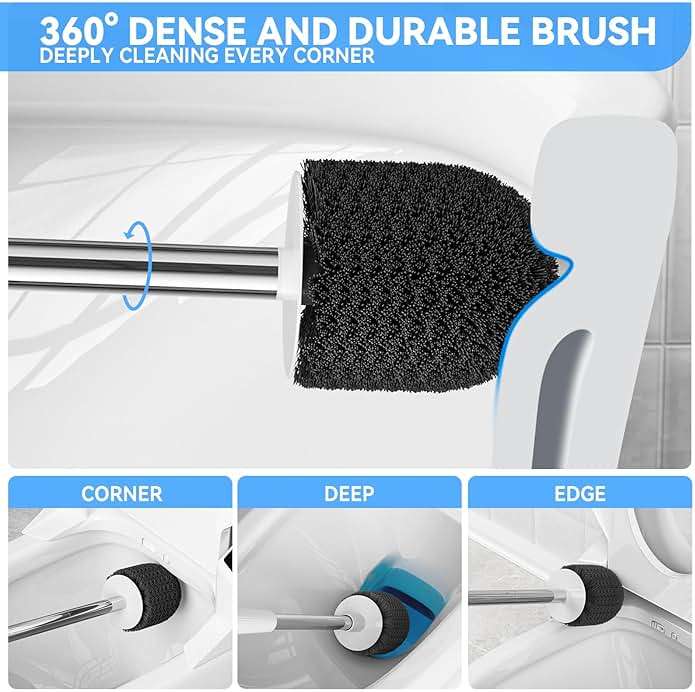 TRENTI Toilet Brush and Holder Set - Bristles Bowl Brush Head with Ventilated Holder, Wall Mounted Compact Set for Bathroom Deep Cleaning - Image 4