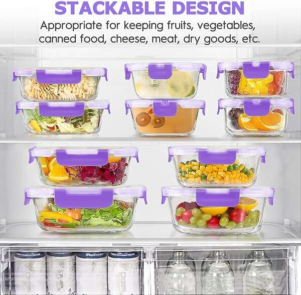 34pcs Glass Food Storage Containers with Lids Set, Airtight Glass Meal Prep Containers (17 Containers & 17 Lids), Leak Proof Lunch Container BPA-Free, Microwave, Oven, Freezer, Dishwasher Safe-Purple - Image 5